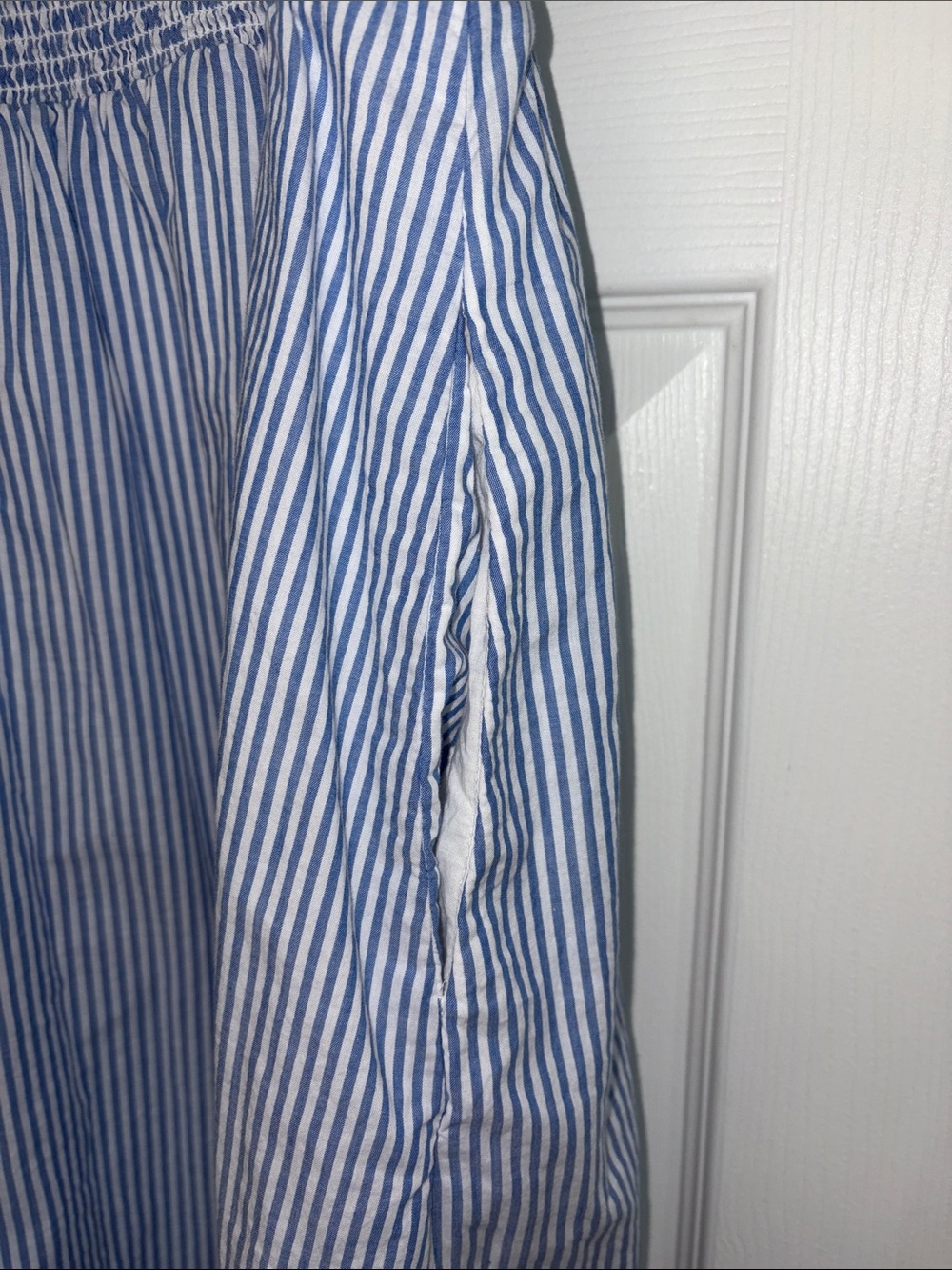 J. Crew Factory Blue and White Striped Smocked Midi Dress - Picture 7 of 8